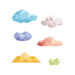 Low Poly Geometric Cloud Vector Illustration Set with Pastel Colors