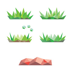 Low Poly Green Grass and Terrain Vector Illustration Set