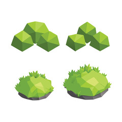 Low Poly Green Bush and Shrub Vector Illustration Set