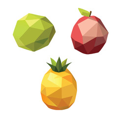 Low Poly Geometric Fruit Vector Illustration Set with Apple and Pineapple