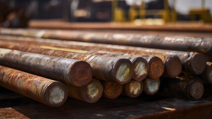 Industrial Drilling Equipment Stacked on Platform Highlights Energy Sector Inventory and Realistic Metal Textures