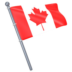 The Canada flag fly on a simple gray pole 3D Icon Illustration. Low Poly Style.