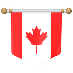 Triangular Canada flag banner hanging from a bar 3D Icon Illustration. Low Poly Style.