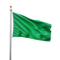 Waving Green Flag on a Pole with Transparent Background