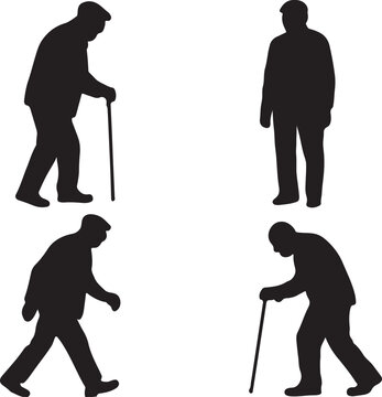 Set of silhouette of an old man, old man