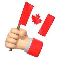 Hand holding a small Canada flag 3D Icon Illustration. Low Poly Style.