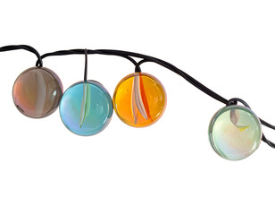 Colorful Glass Ornaments Hanging on Black Wire.