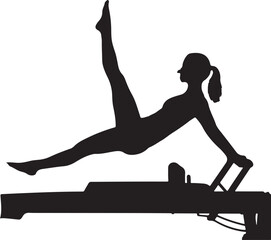 Silhouette of a Woman Doing Pilates Leg Exercise on a Reformer Machine for Core Strength and Flexibility