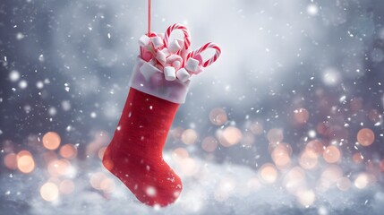 Cozy Christmas stocking overflows with treats a heartwarming holiday scene full of festive winter charm