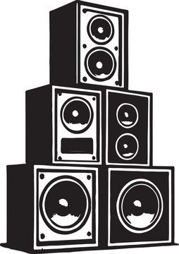 stencil of stacked speakers for retro music design on a white backgraound