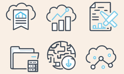 Business and Data Icons &ndash; Analytics, Cloud Computing, Finance & Customer Service Illustrations
