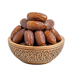 Delicious Medjool Dates in a Carved Wooden Bowl