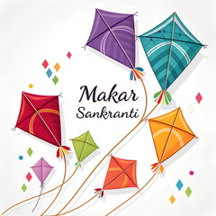 Makar Sankranti Festival Celebration, Colorful Kite Flying on Makar Sankranti, Indian Harvest Festival Makar Sankranti, Traditional Makar Sankranti Sweets and Kites, Happy Makar Sankranti Cultural Bac