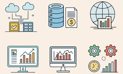 Business and Data Icons &ndash; Analytics, Cloud Computing, Finance & Customer Service Illustrations