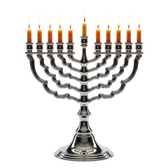 Shining Silver Menorah with Lit Candles for Hanukkah