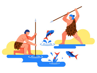 A caveman fishing, vector illustration design