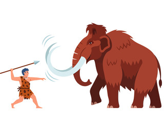 A caveman hunting mammoth, vector illustration design