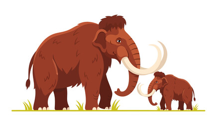 Vector illustration mother mammoth and her calf