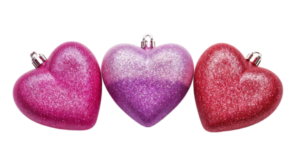 Three Glittering Heart Ornaments for Valentine's Day