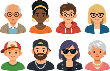 Diverse group of people avatars representing different ages and styles