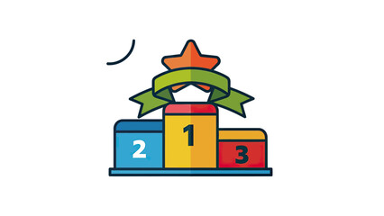 Winning Podium with Star and Ribbon - First Place Competition Trophy