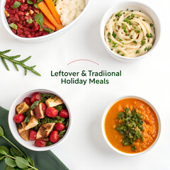 Leftover Traditional Holiday Meals, Festive Holiday Leftover Food Table, Traditional Holiday Dinner Leftovers, Family Holiday Meal Leftovers, Cozy Holiday Leftover Feast