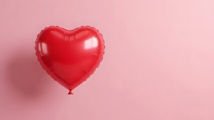 A red heart shaped balloon on a pink background