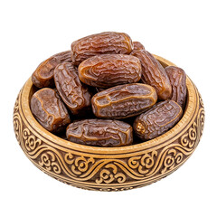 Sweet Dried Dates in a Carved Wooden Bowl