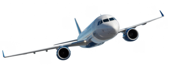 White airplane flying in the sky aircraft transportation isolated on a transparent background