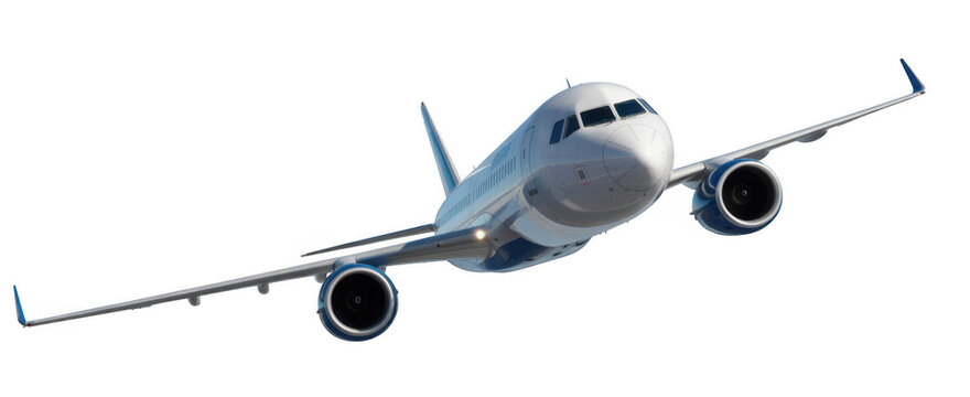 White airplane flying in the sky aircraft transportation isolated on a transparent background