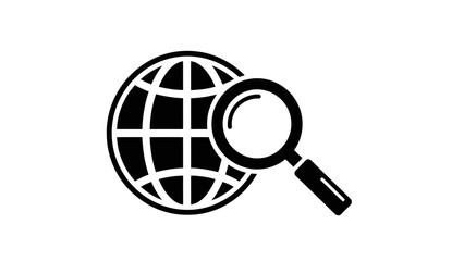 A black and white illustration depicting a globe with a magnifying glass © msunny93