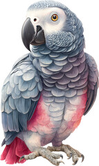 Fototapeta premium Beautiful african grey parrot with vibrant feathers isolated on transparent background