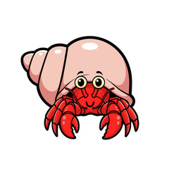 Cute cartoon hermit crab illustration. A friendly red marine creature with a pink shell, perfect for playful ocean-themed designs and children's projects © Manok Mas