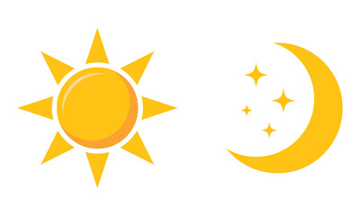 Sun and moon icon. Day and night icon set. Vector illustration.