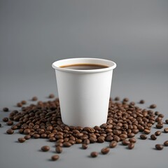 Takeaway disposable coffee cup with a lid mockup with coffee beans.
