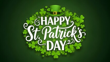 St patrick s day greeting with shamrocks and leprechaun hat