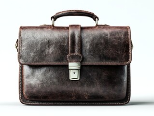 structured briefcase bag isolated on pure white background 3 point lighting commercial stock photography, Realistic Photo