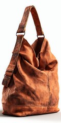 classic hobo bag on white background angled shot soft shadow premium product quality for stock, Realistic Photo