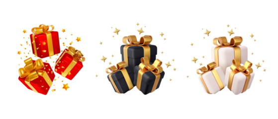 Open gift box with red ribbon isolated on transparent background
