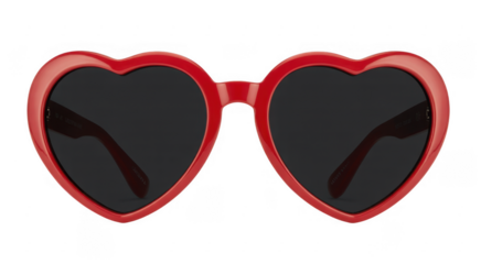 Red heart shaped sunglasses with dark lenses fashion accessory isolated on a transparent background