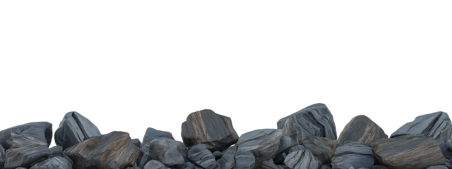 Collection of large rocks isolated on transparent background