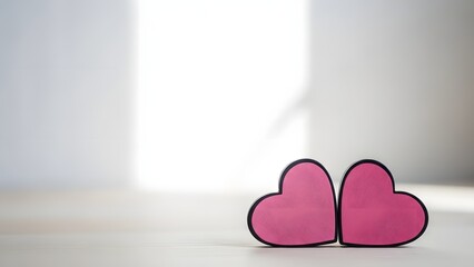 Two pink hearts on a white surface