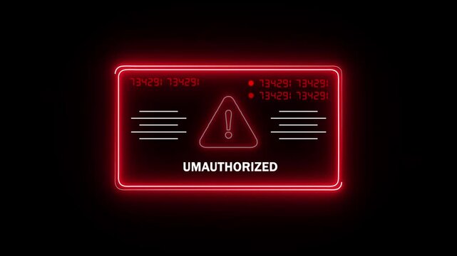  unauthorized  Alert. Warning security breach computer hacking warning message hacked Warning symbol on the screen privacy protection data hacking malware virus Danger sign.4k video
