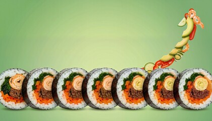 Close-up of Kimbap Roll with Ascending Arrow for Food Advertisement
