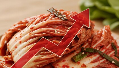 Kimchi Macro Shot with Upward Icon for Sales Increase Illustration