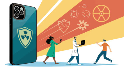 People using devices with mobile security protection