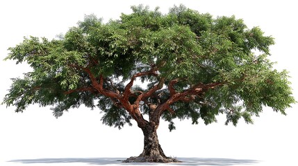 Tall eucalyptus tree isolated on white background slim trunk soft green leaves clean minimal composition nature stock photography, Realistic Photo