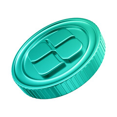 3D Element - Green Coin with Pix Symbol - Isolated Background