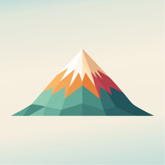 Low poly mountain illustration with snow-capped peak and geometric design against a light background.
