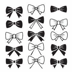 Collection of bow tie illustrations in black and white, various styles.